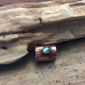 Hammered Copper and Labradorite Ring, Boho Ring